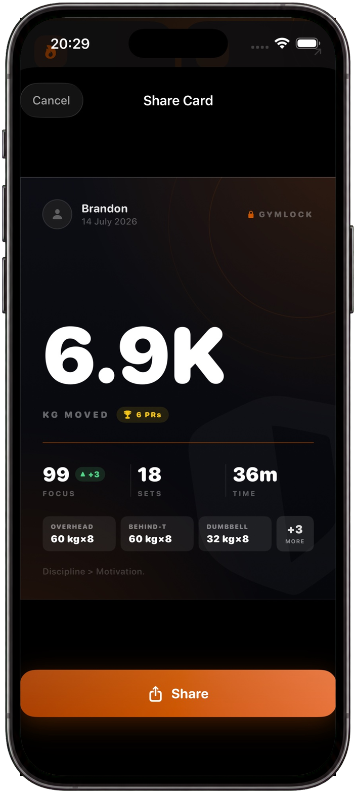 GymLock workout share card